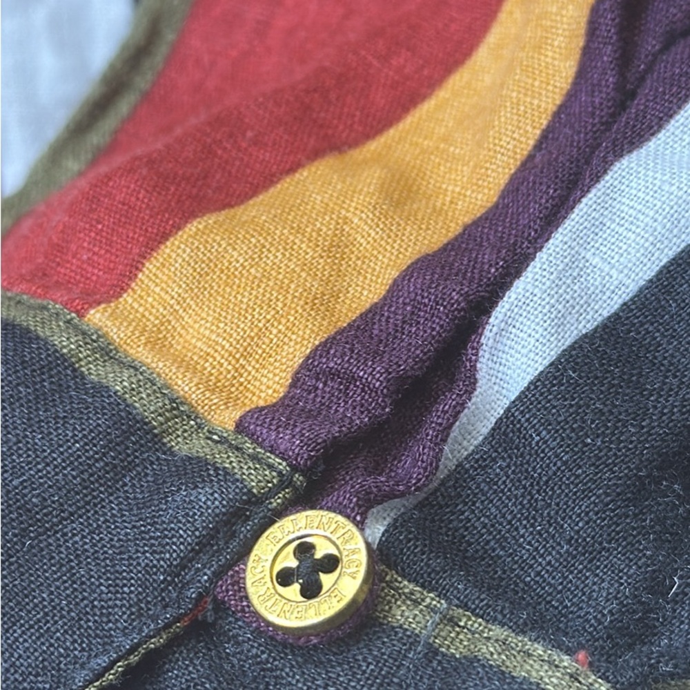 100% Linen Multicolor Striped Button Front Top - Picture 4 of 6